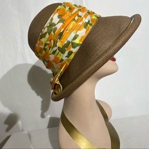 Mary Sachs Vintage Woven W/ Floral Ribbon Hat